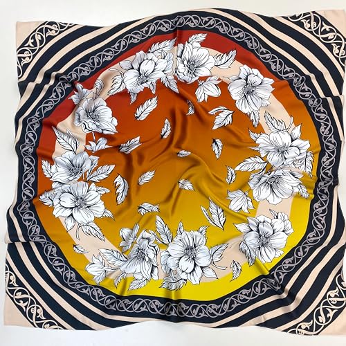 100% Silk Square Scarf 35” Zuhra Floral Gradient Lightweight Headscarf with Gift Packaging2