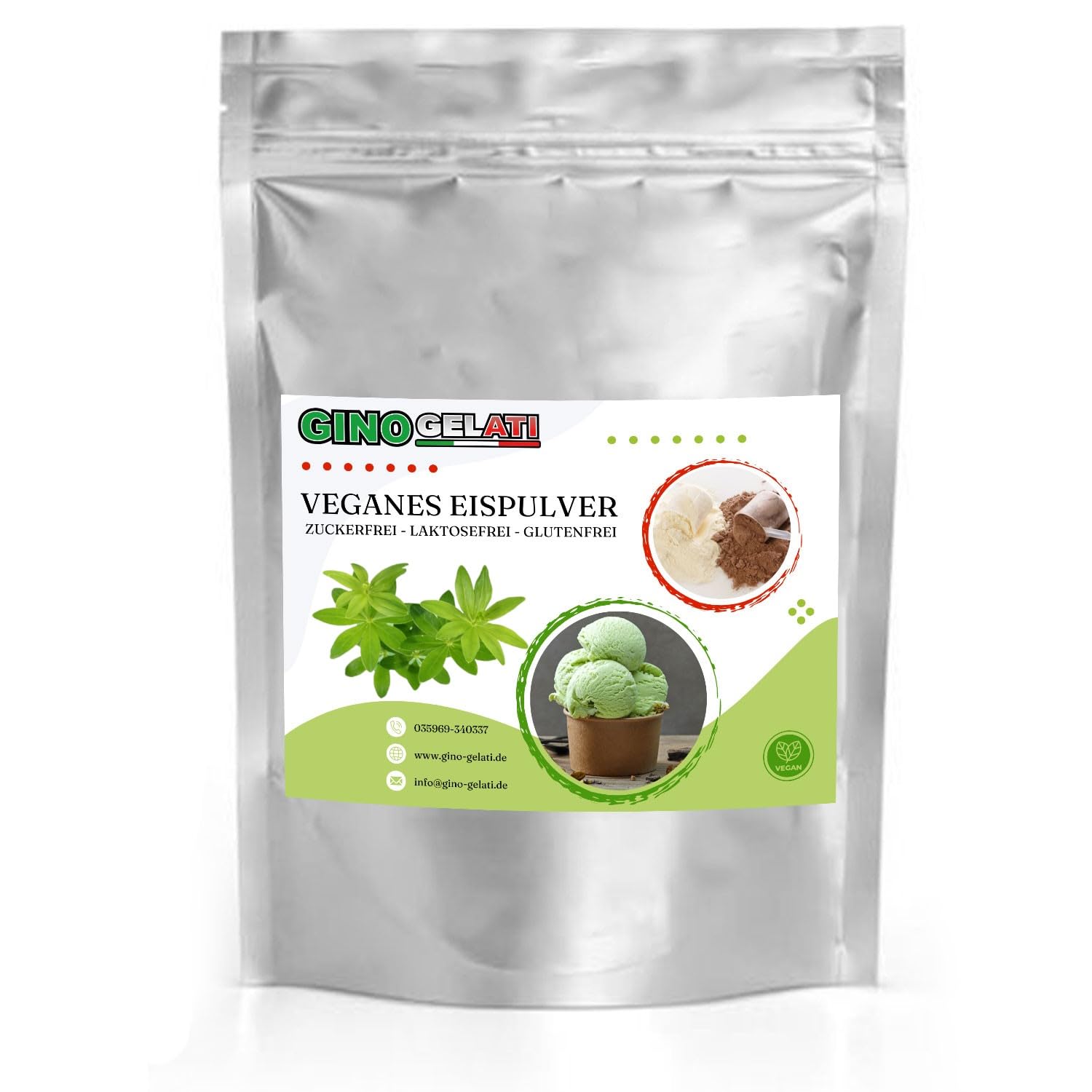 Gino Gelati Joghurt Waldmeister Veganes Eis 10 Kg Pulver Zucker-, laktosefrei, schnelle und einfache Zubereitung, mit natürlichem Aroma, Eispulver für Veganer geeignet, GMO-Frei