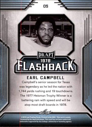 Miniatura 2 de 2019 Leaf Draft Flashback Gold #5 Earl Campbell Houston Oilers NFL Football Card (RC - Rookie Card) NM-MT