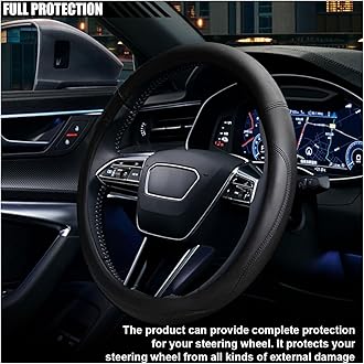 LAINLOY 14.5"-15" Car Steering Wheel Cover, Microfiber Leather Cover, Anti-Slip Breathable Steering Wheel Decoration, Universal Steering Wheel Accessories for Diverse Cars (Black)