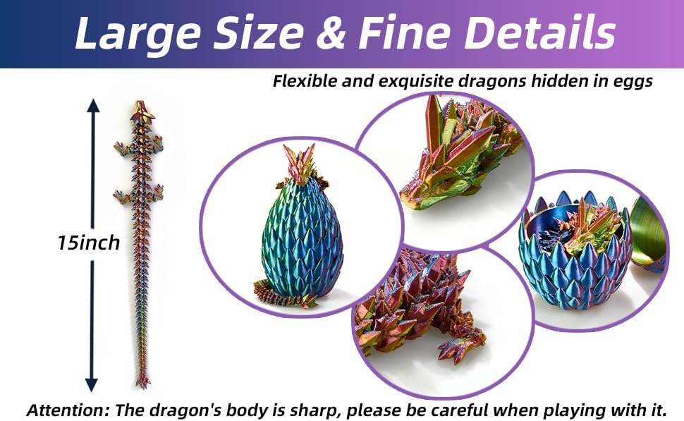 15inch 3D Printed Dragon Eggs Fidget Toys,Mystery Crystal Dragon Egg for Easter Basket Stuffers, Easter Toys & Decor – Unique Easter Basket Essentials for Kids & Collectors - Image 2