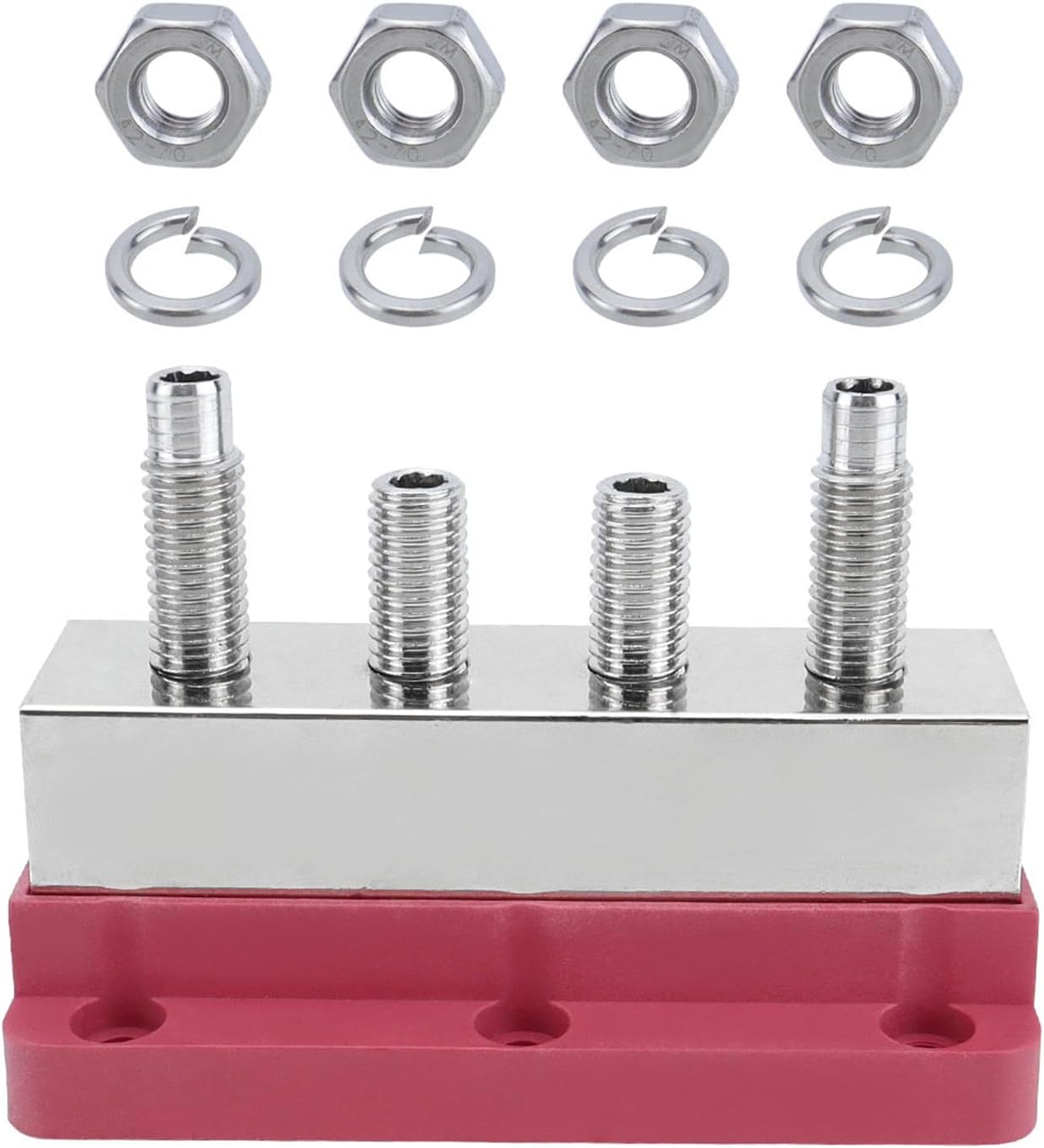 High Current 600A Busbar Nickel Plated Copper Distribution Block with 4 Studs for Automotive and Marine Application