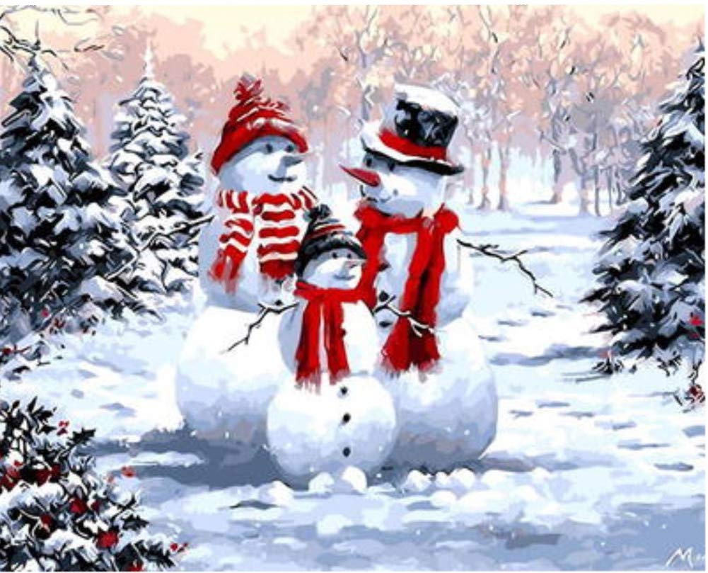 Paint by Numbers for Adults Beginner Kids, Number Painting - Christmas Snowman Hat 40x50 cm - Wall Art Gifts