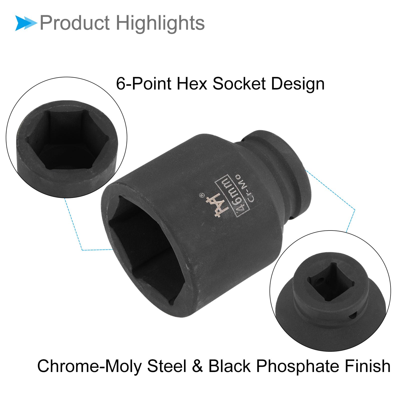 CoCud Deep Impact Socket, 3/4" Drive 46mm Socket, Cr-Mo Steel Hex Wrench Socket - (Applications: for Home Maintenance) - Image 4