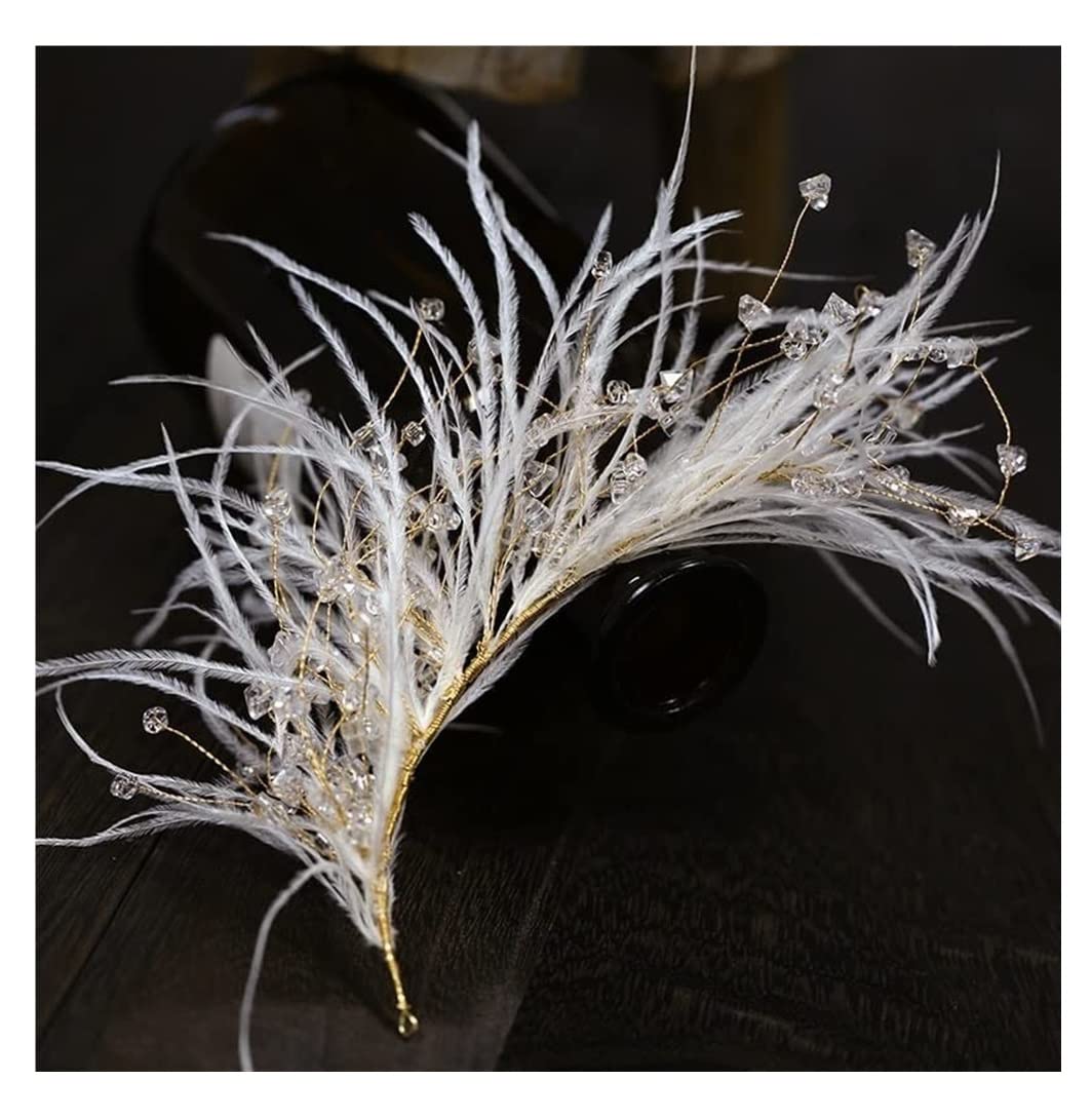 Gumki do Włosów Bridal Vintage Klips Do Włosów Pin Crystal White Feather 20s Headpiece Prom Party Ogonem Elastyczne