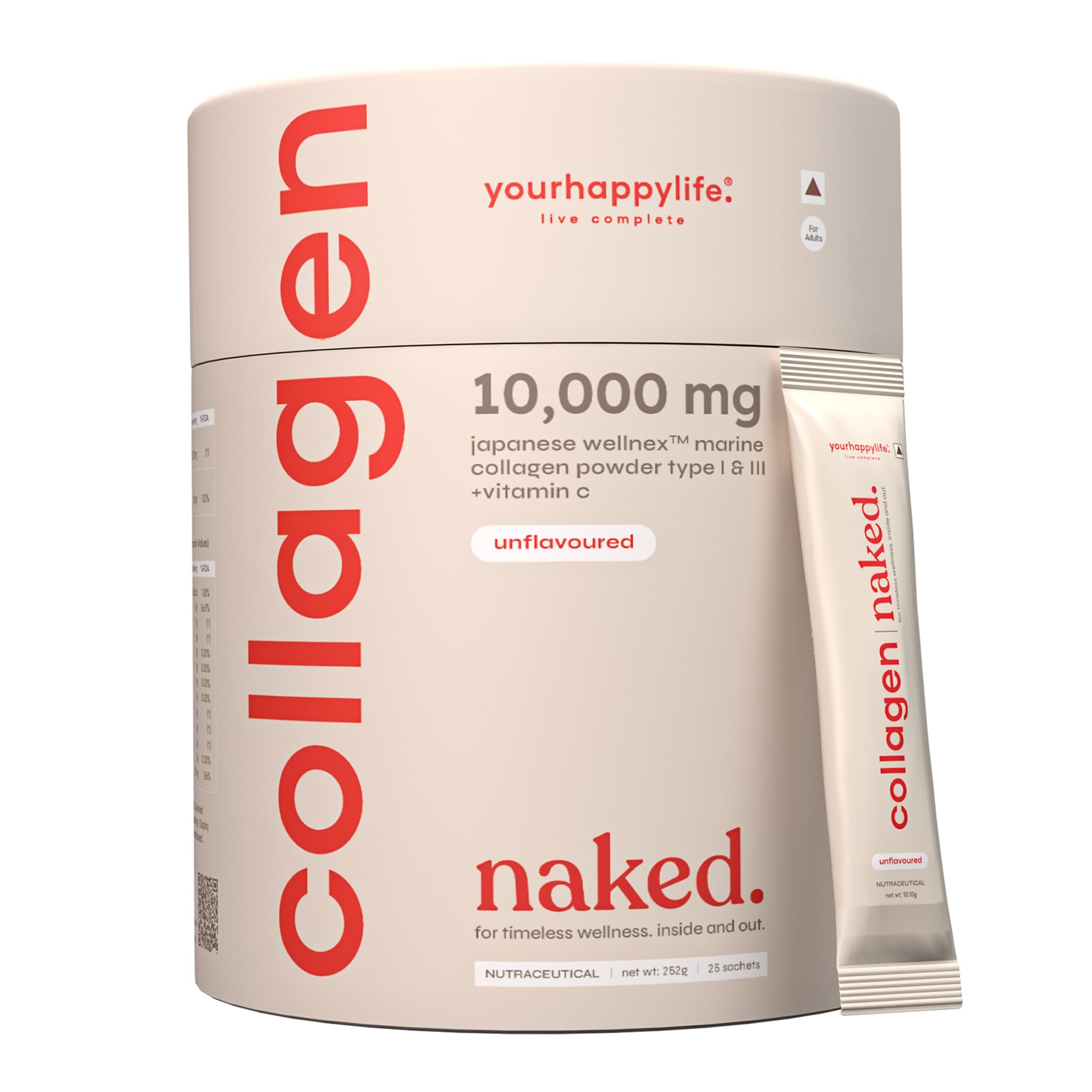 YourHappyLife Collagen Naked | Unflavored Marine Collagen Peptides with Vitamin C for Skin, Joints, Hair & Nails | Hydrolyzed for Fast Absorption | 10,000mg Collagen + 80mg Vitamin C | Pack of 1-image-11