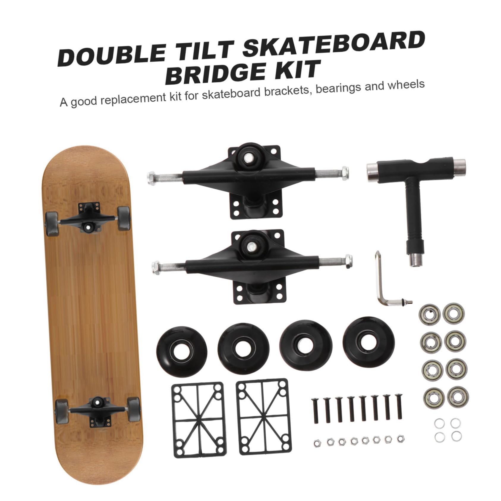 GALPADA Kit Complet de Pont de Skateboard Double Inclinaison 1 Set Noir