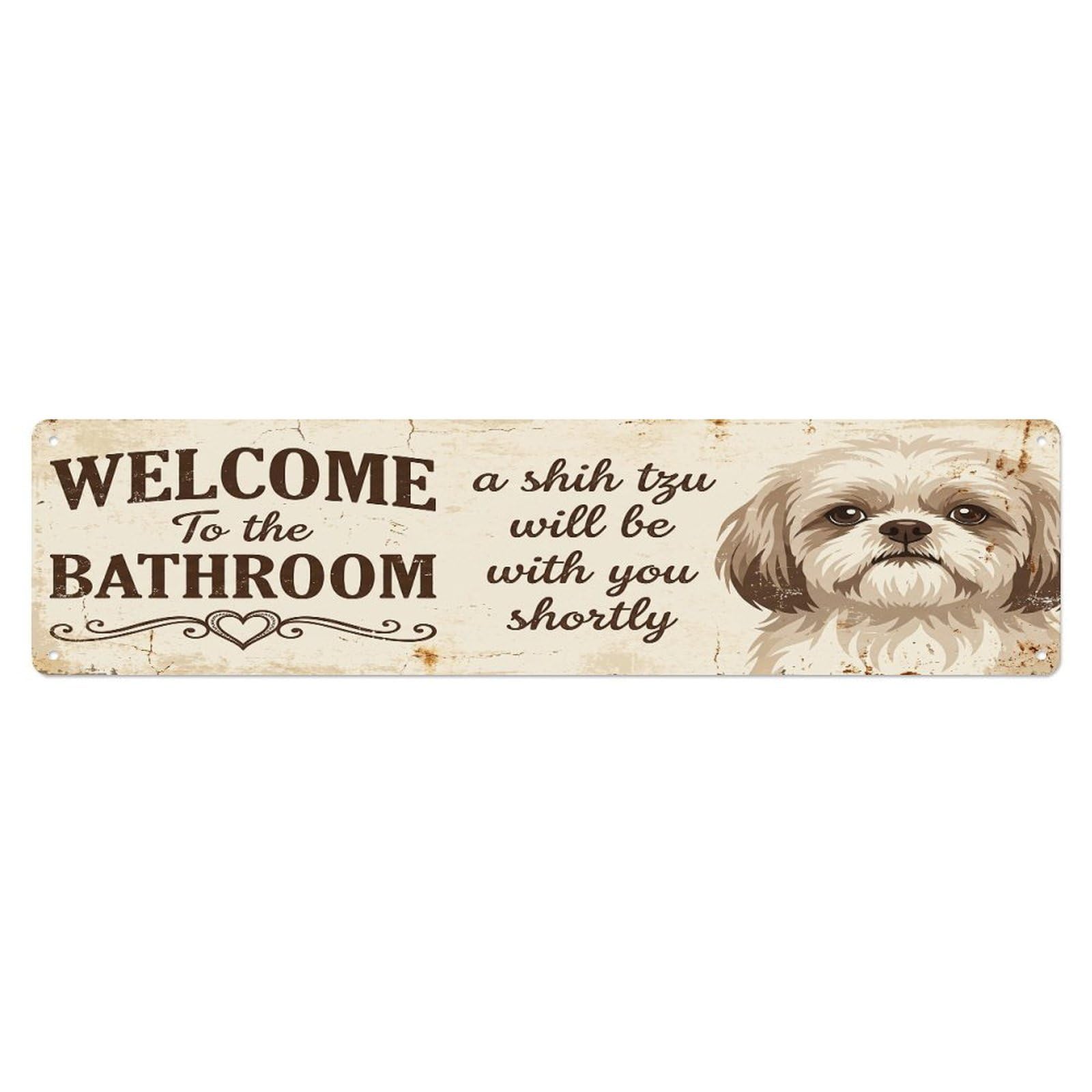 Vintage WELCOME To The BATHROOM Shih Tzu Dog Metal Tin Sign