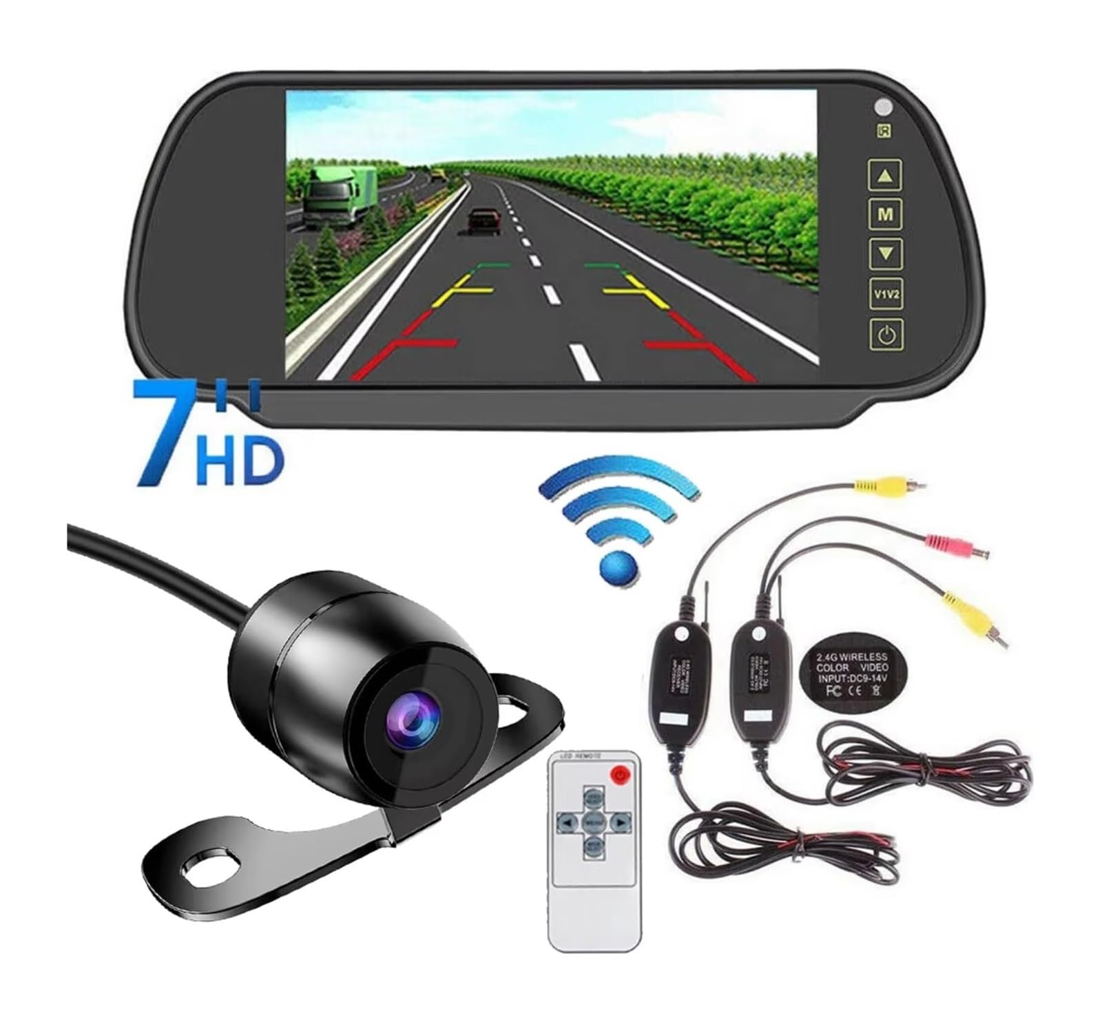 Kit De Espejo Retrovisor Inalámbrico 7" para Coche Camión Furgoneta Cámara Marcha Atrás Cámara de Respaldo(Monitor Only)