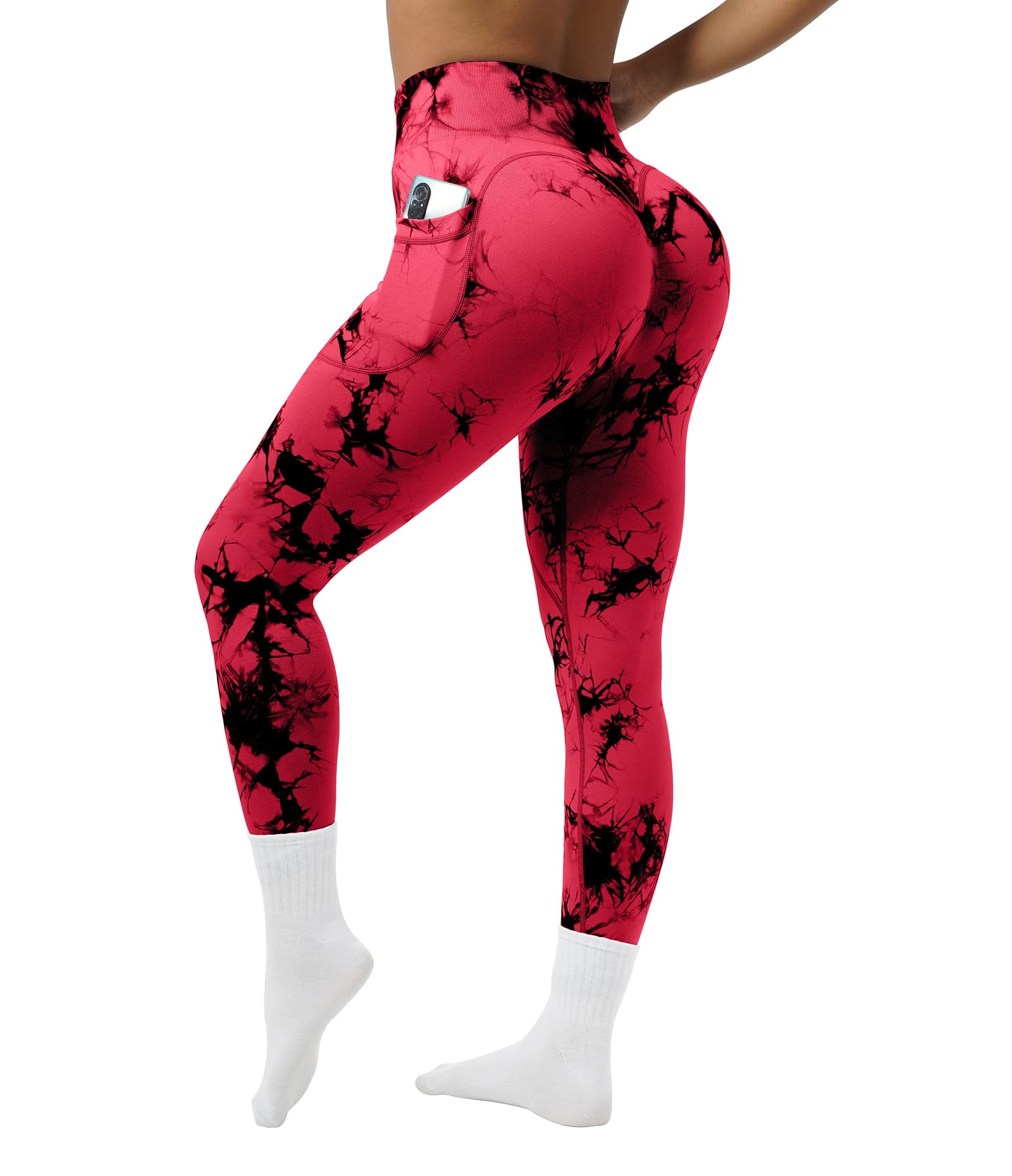 OVESPORT Tie Dye Seamless Leggings with Pockets for Women High Waisted Scrunch Butt Lifting Tummy Control Workout Gym