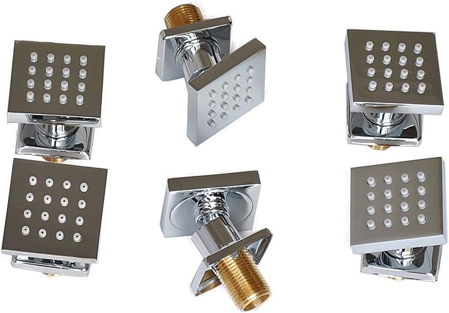 6 pcs Bathroom Water Saving Shower Square Solid Brass Body Sprays Massage with Chrome Finish Spa Jets Sets In Wall Shower Accessories