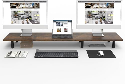 WEGASTU Soporte elevador grande de doble monitor de 43.3 pulgadas, almacenamiento de oficina en casa para accesorios de escritorio, escritorio
