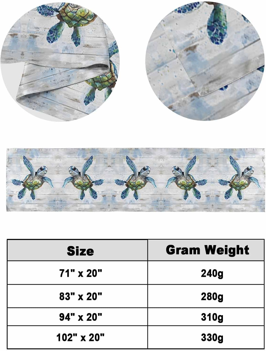 Yukro Bed Runner Scarf, Sea Turtle Farmhouse Rustic Wood Grain Queen Bed Scarf Runner, No Fading Decorative Bedding Scarf for Bedroom Hotels Homes and Guestrooms