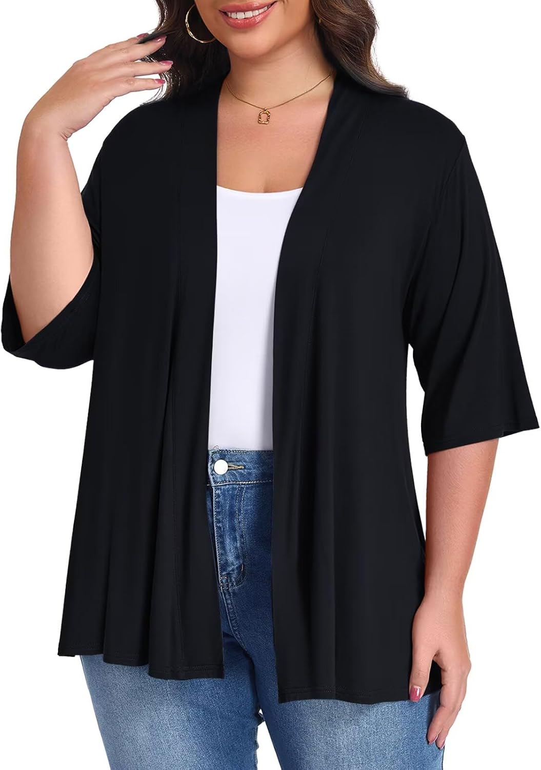 LARACE Elbow Sleeve Open Front Cardigans for Women, Women's Plus Size Summer Cardigan Lightweight Cover Up for Dress Tank Top
