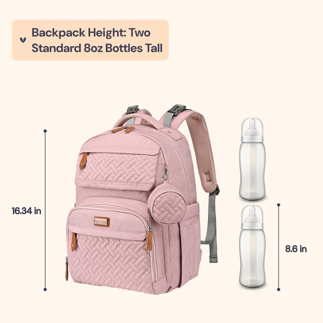 BabbleRoo Diaper Bag Backpack - Travel Large Baby Diaper Bag with Changing pad, Waterproof Baby Bags for Mom & Dad, Unisex Bags with Pacifier Case, Luggage Strap & Stroller Clips– Pink - Image 2