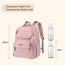 BabbleRoo Diaper Bag Backpack - Travel Large Baby Diaper Bag with Changing pad, Waterproof Baby Bags for Mom & Dad, Unisex Bags with Pacifier Case, Luggage Strap & Stroller Clips- Pink