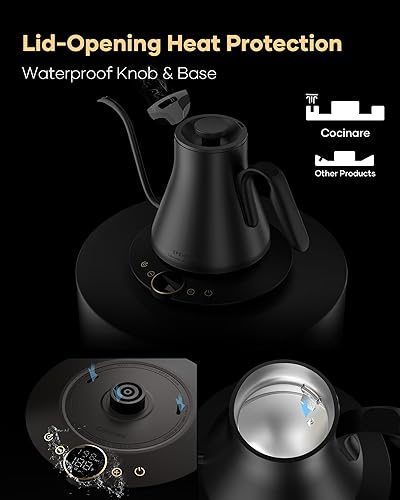 Miniatura 7 de Cocinare Barista Collection - Hervidor eléctrico de cuello de cisne, control de temperatura preciso de ±1 ℉ para verter café y té, calentamiento