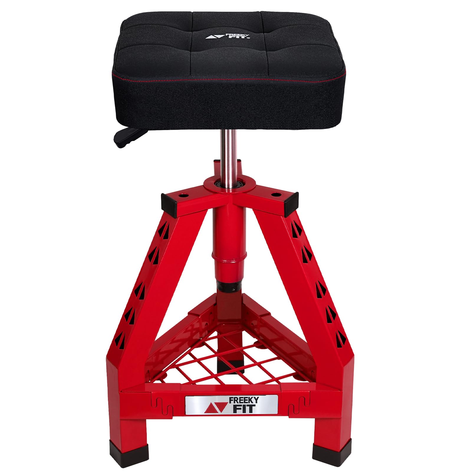 Adjustable Shop Stool,Garage Mechanic Stool Chair,Work Seat for Workshop, Adjustable Height, 360° Swivel Padded Square Seat,Tool Storage, 350 LBS Capacity, Heavy Duty, Red