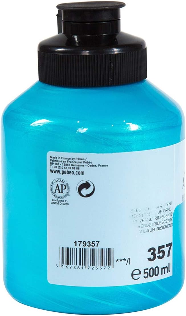 Pebeo Studio Acrylics High Viscosity, Fine Acrylic, 500 ml - Iridescent Blue Green