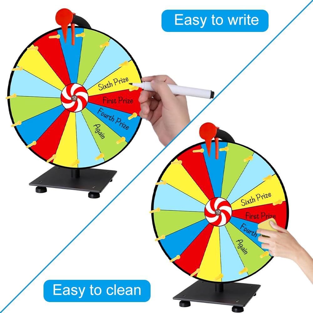 Ruota della Fortuna per Girare, Giocattolo con Gomma e Pennarello, 15 Slots Spinning Prize Wheel, Ruota della Fortuna per Giochi della Lotteria, Giochi di Parole, Carnevale