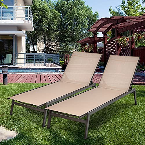 Giantex Chaise Lounge Chair Patio Chaise Lounger With 6-Postion Adjustable Backrest And Breathable Fabric, Outdoor Recliner For Patio, Poolside, Backyard And Garden (1, Beige) #TOP3
