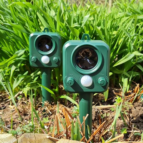 Ultrasonic Cat Repeller Motion-Activated Pack Of 2 Animal Deterrent For Gardens Stop Cats, Foxes And Rodents From Pooping In Your Garden. Waterproof Pest Control Device. - 2