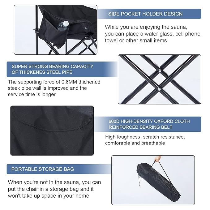 NIRVITTHAL Camping Chair, Perfect for Camping, picnics, Beach Trips, Sporting Events, and Outdoor Gatherings with Compact 45 cm seat Height (Black) - Image 7 thumbnail