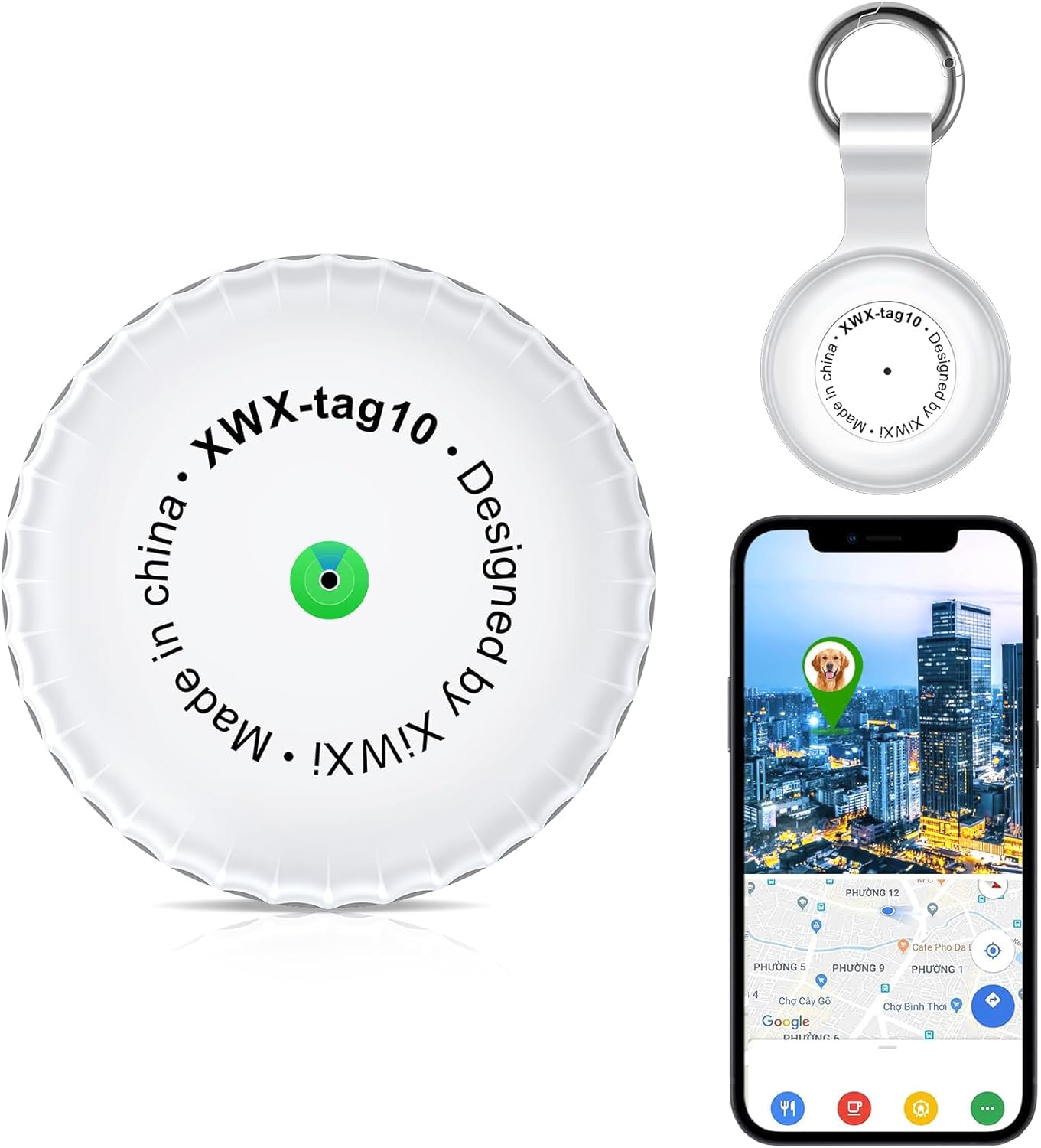 Key Finder,Bluetooth GPS Items Tracker with Holder & Keychains,IPX8 Waterproof Locator & Works with 'Apple Find My'(iOS only),Case Compatible with Airtag,Music Reminder for Kids,Pets,Keys-White