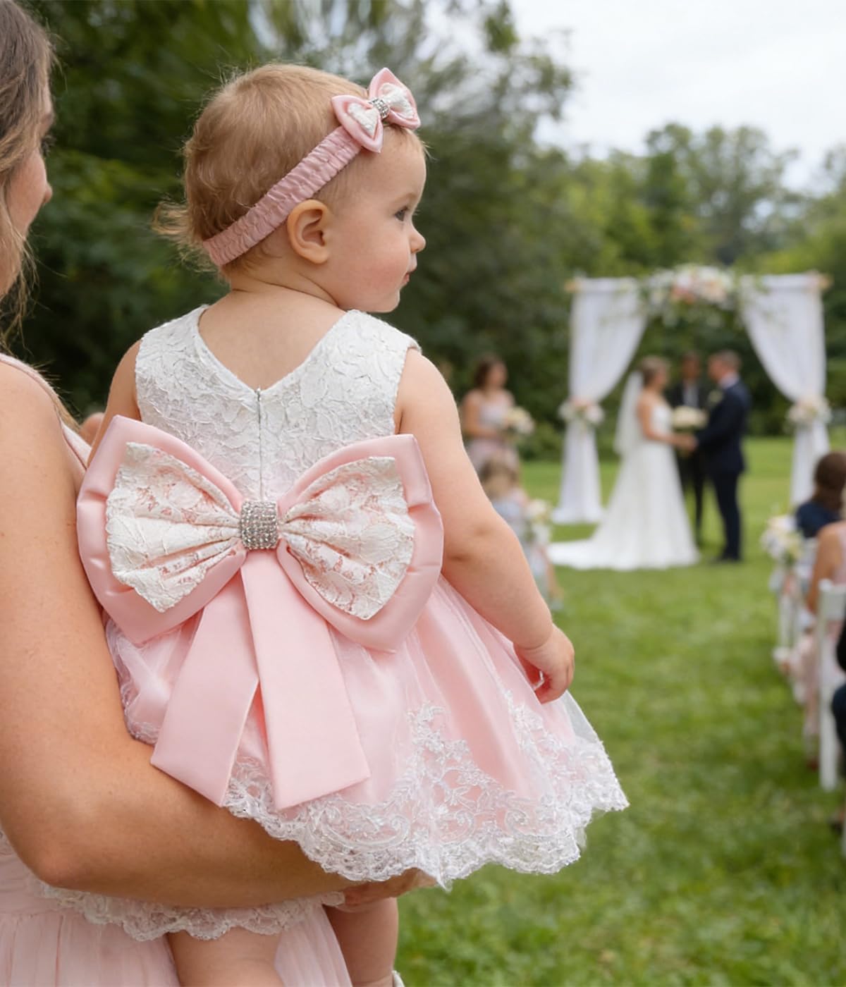 LZH Baby Girls Ruffle Lace Backless with Headwear,Bowknot Flower Dresses Pageant Party Wedding Baby Girl Christmas Dress