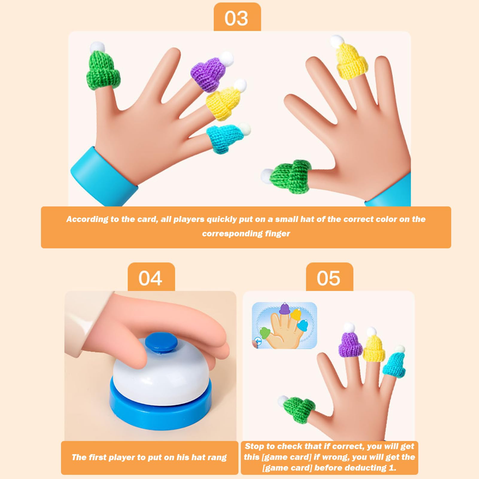puzzlegame Juego de Sombrero de Dedo | Gorro para Dedos de Knit Game Tricks | Sombreros para Pulgar de Juegos de Mesa con Tarjeta de Juego y Campana | Juego multijugador Juguetes interactivos