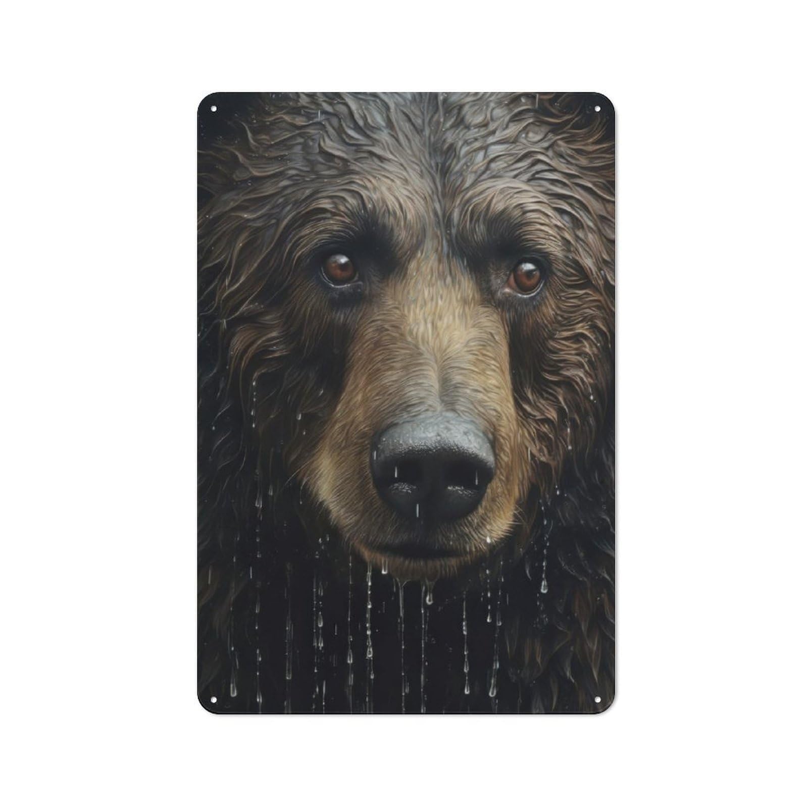 Junmoney Wet Bear Closeup Distressed Look Metal Wall Art Sign 30X20cm Featuring Old Style Wall Plaque For Lounge, Study, Pub Or Wall Gallery