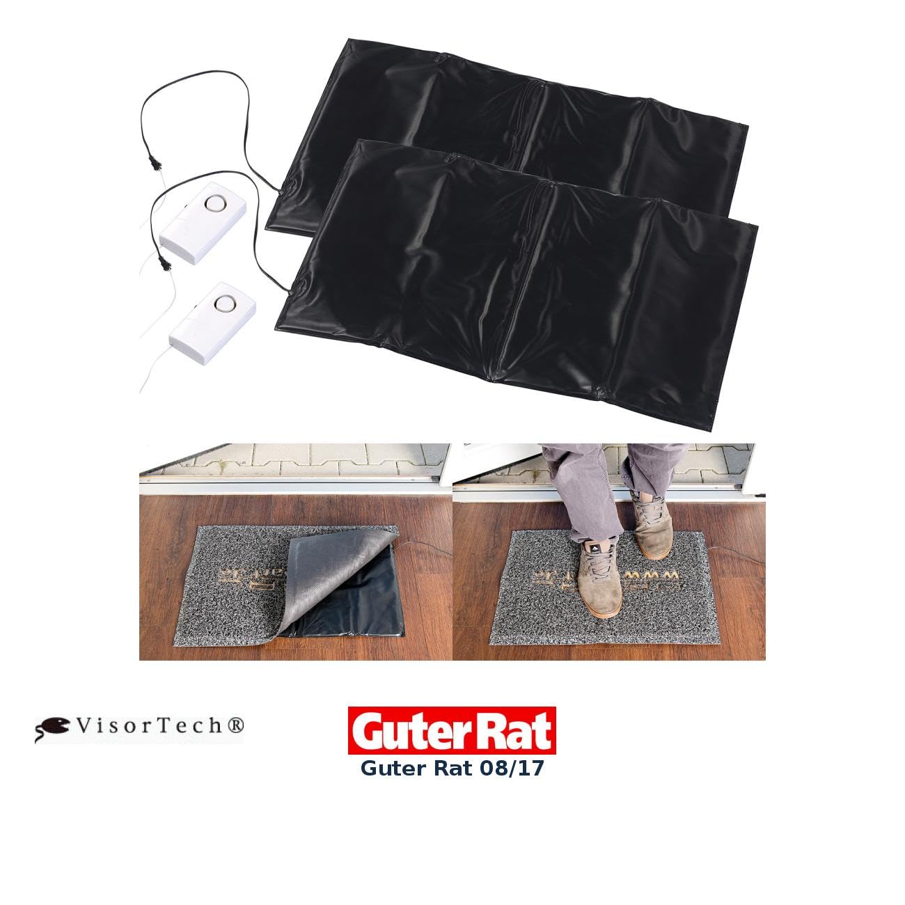VisorTech Katzen Klingel: 2er-Set batteriebetriebene Klingel-Trittmatten mit Alarmfunktion (Alarm Trittmatte, Klingelfussmatte, Alarmanlage)