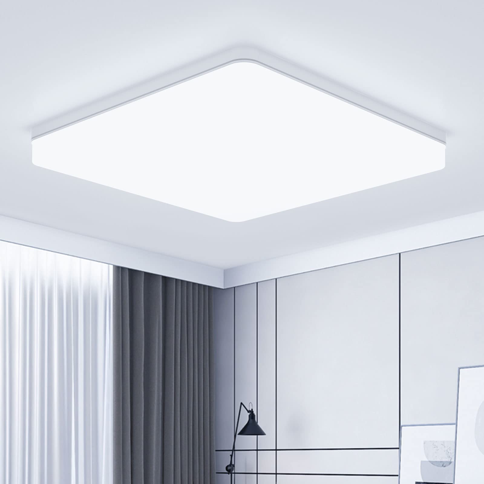 kuwork UFO Led-plafondlamppaneel: 30 cm, 48 W, vierkante plafondlampen, modern, 6500 K, 4800 lum, IP44 waterdichte plafondlamp voor slaapkamer, badkamer, woonkamer, keuken, kantoor