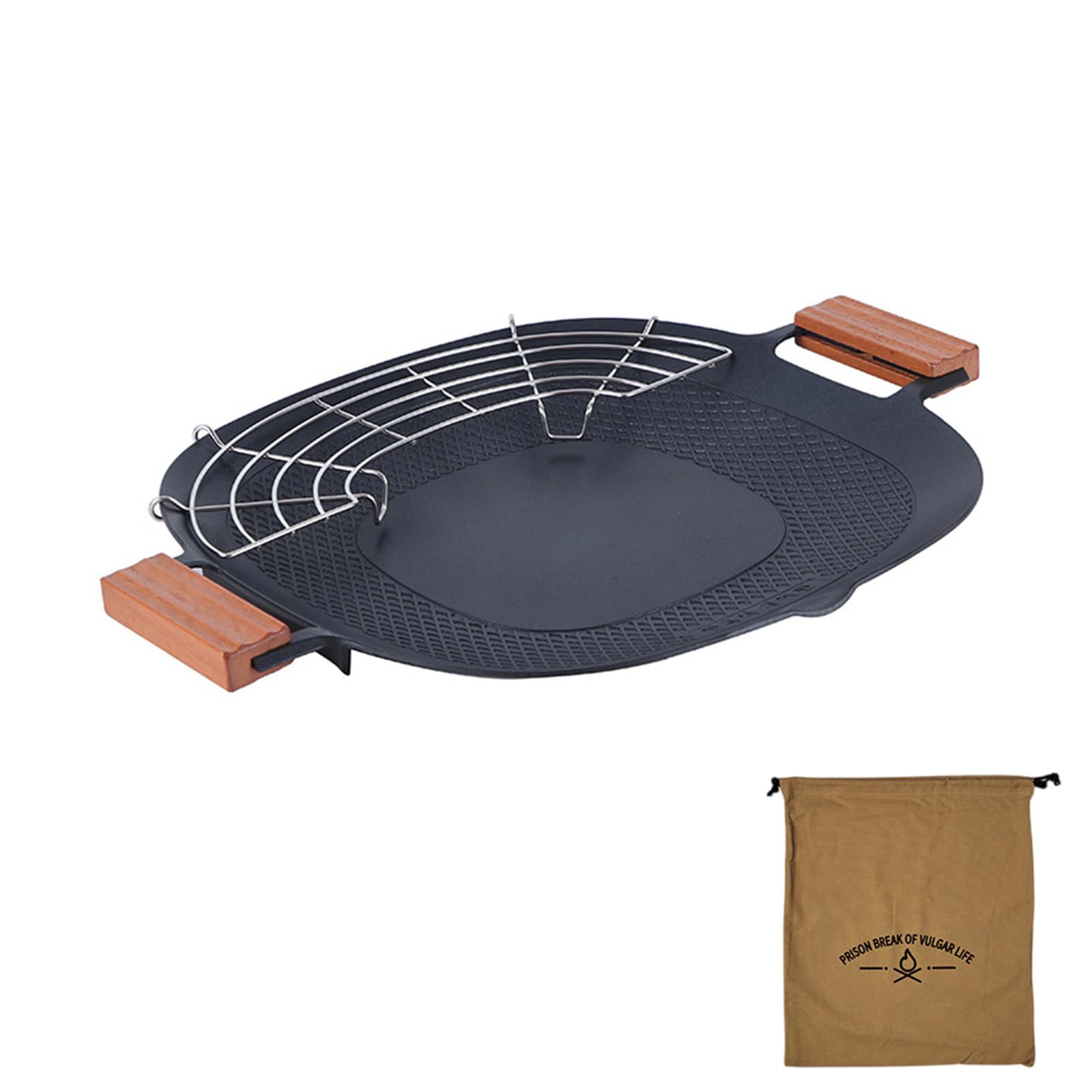 Piceioep Nonstick Grills Pan Multifunctional Camping Cookware with Removable Handle for Grilling Baking and Picnics Use Kitchen Accessories