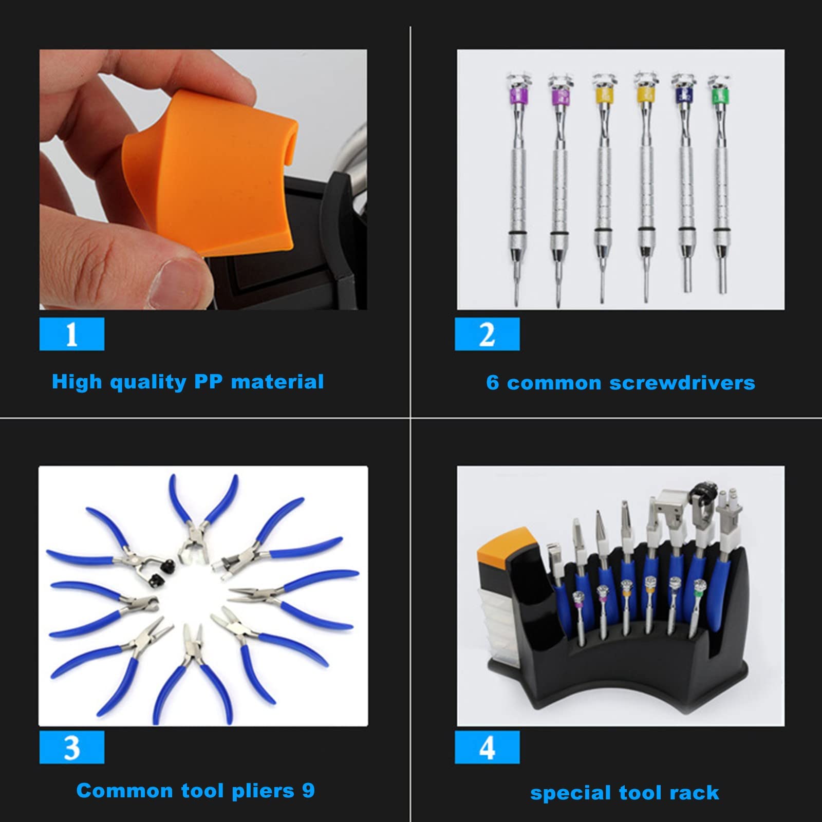 NICHOY 14-teiliges optisches Brillen-Reparatur-Werkzeug-Set mit 8 Optikern, 1 Satz Brillenzangen-Schraubendreher-Set, optisches Reparatur-Handwerkzeug(Color:黑色,Size:a Set)