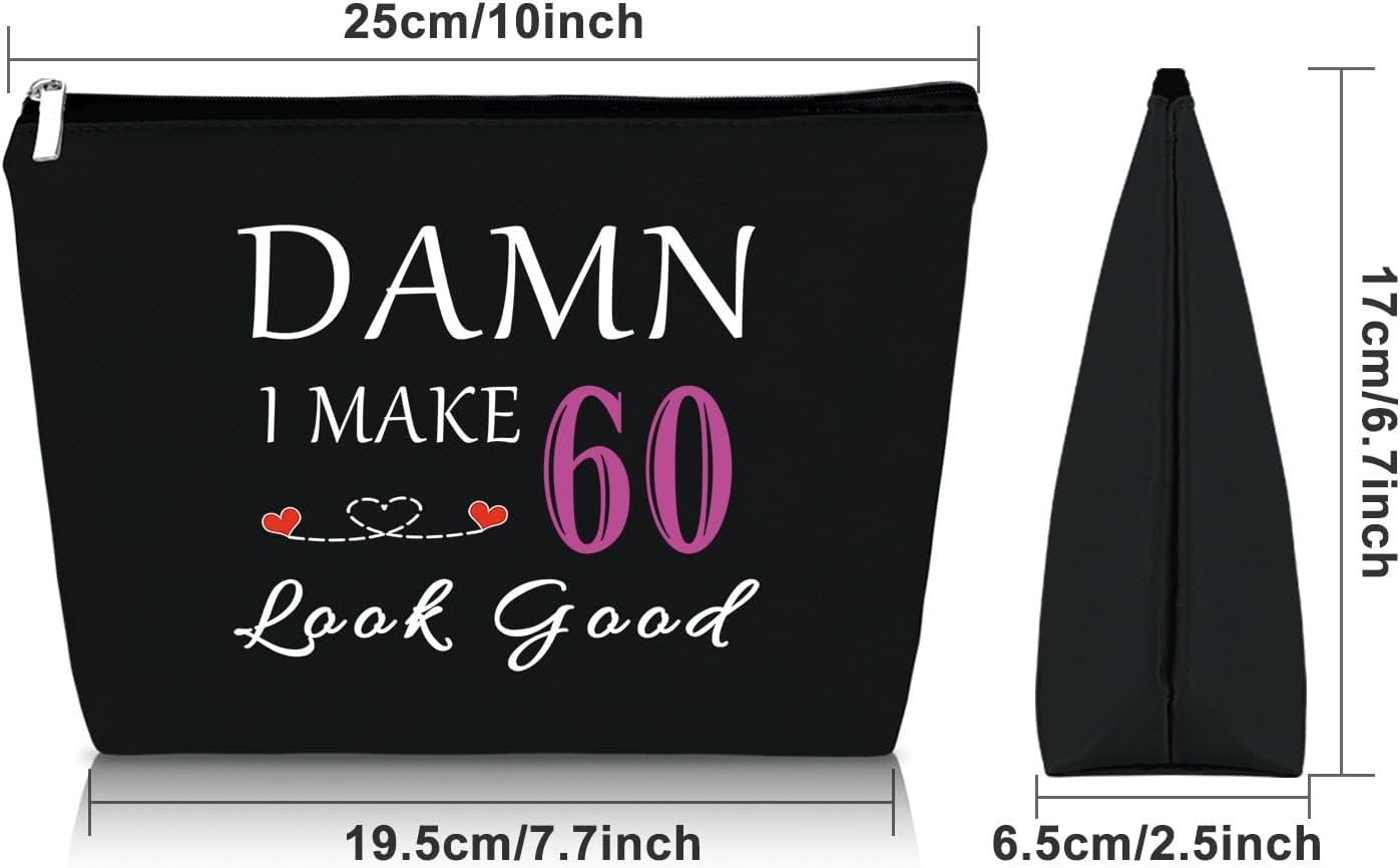 60th Birthday Gifts for Mom Black Makeup Bag 60 Year Old Birthday Gifts for Women Funny 1964 Birthday Gifts Cosmetic Bag Turning 60 Gifts Happy Birthday Gifts for Sister Travel Pouch image 2