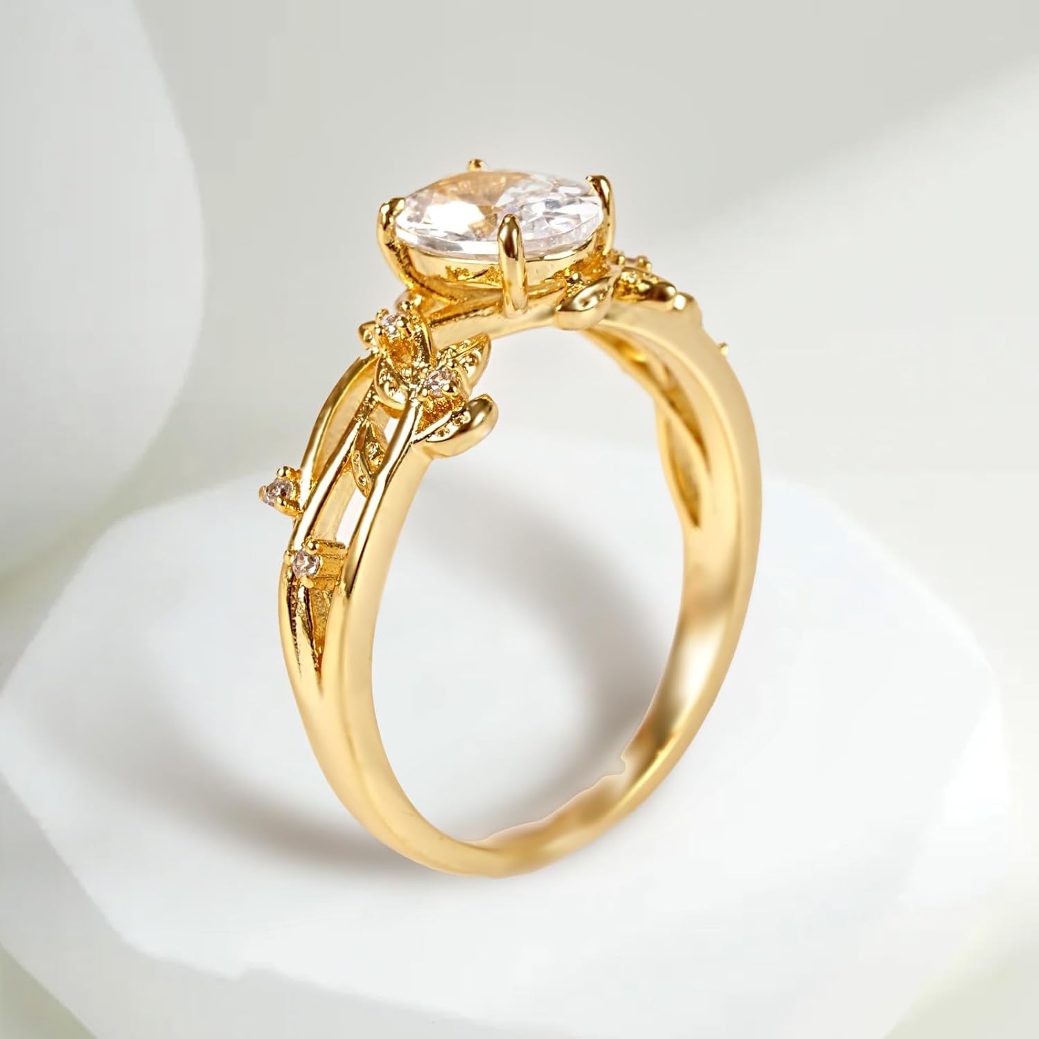 Diamond Ring for Women, Sterling Silver Vintage Floral Engagement Ring, Promise Band with Sparkling Crystals