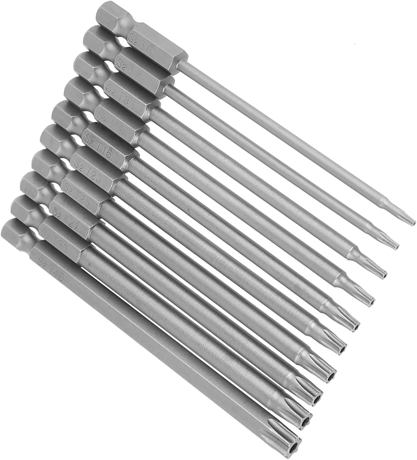 Star Head Screwdriver Bits Set 10pcs 100mm 1/4 Inch Hex Shank T8 T10 T15 T20 T25 T27 T30 T40 Drill Screwdriver BST Bits Set