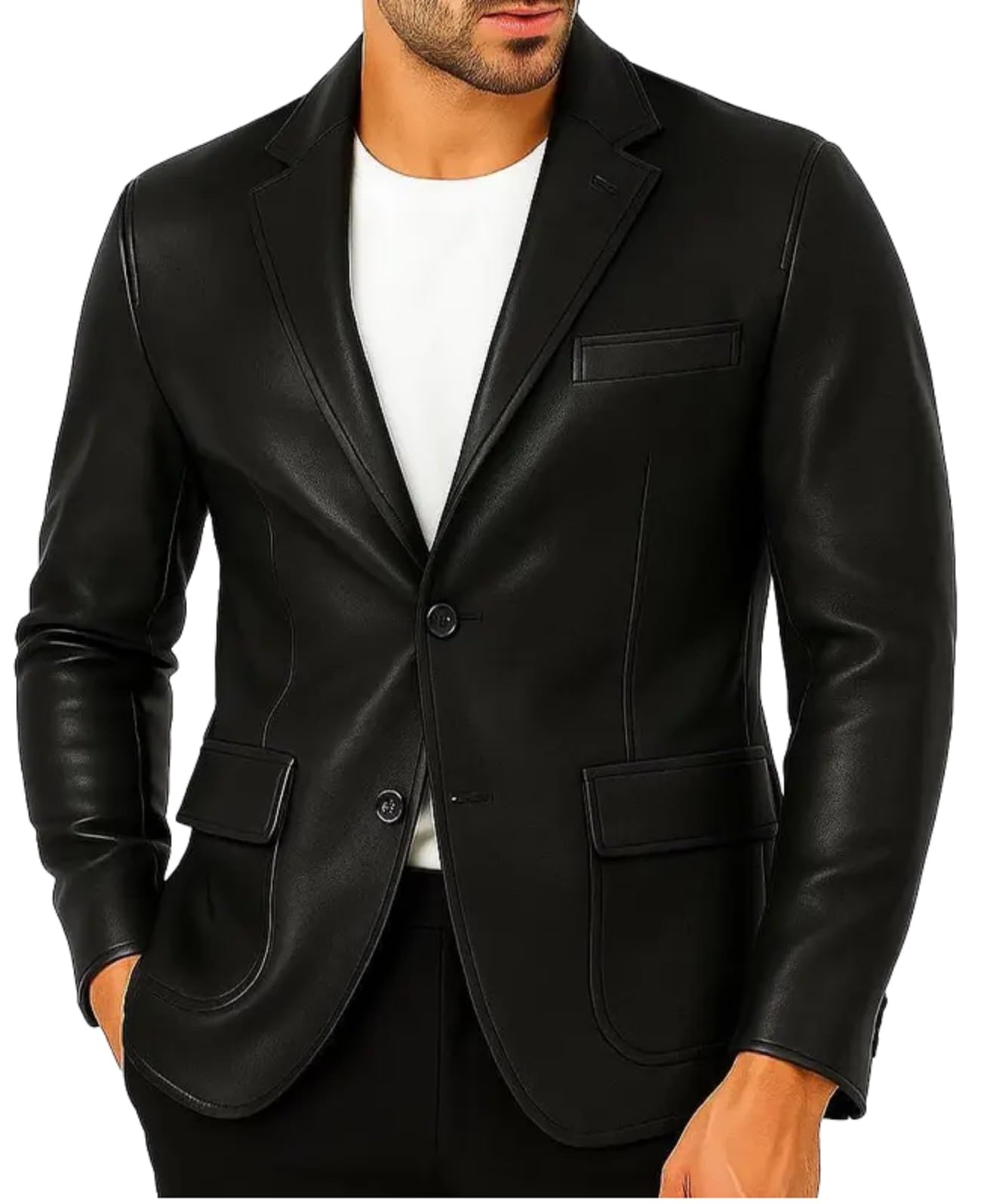 Chaqueta blazer de cuero de primera calidad para hombre, para negocios, casual, oficina, traje de noche