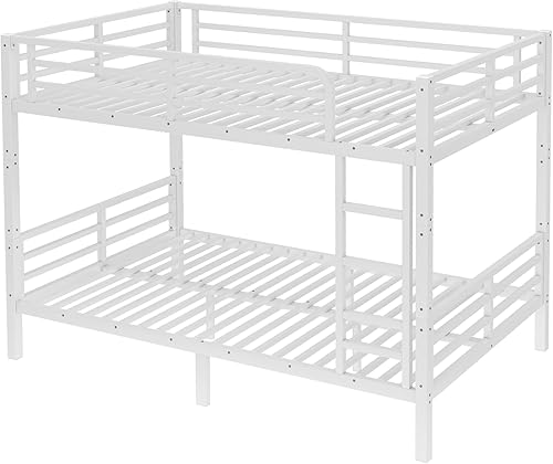 Miniatura 112 de Harper & Bright Designs Litera de metal completo sobre tamaño matrimonial para adultos, marco de cama de metal resistente con escalera y correas de