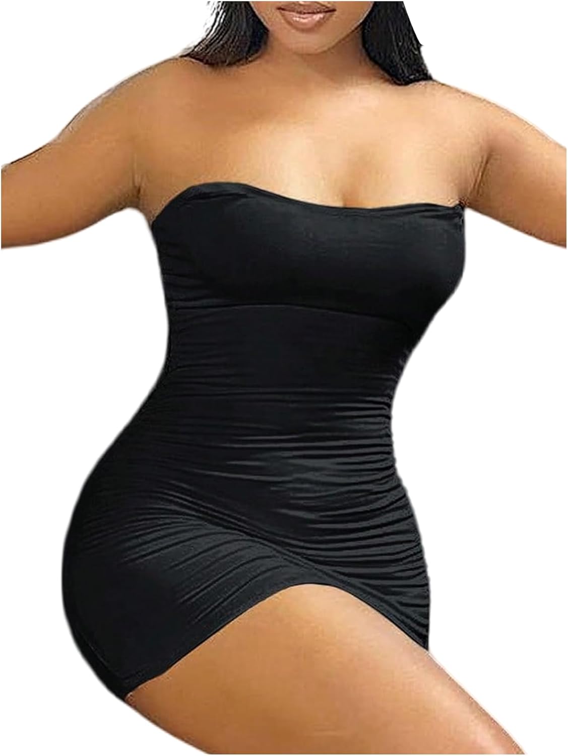 Women's Rave Outfits Ruched Strapless Tube Dress Sleeveless Bodycon Mini Party Dresses