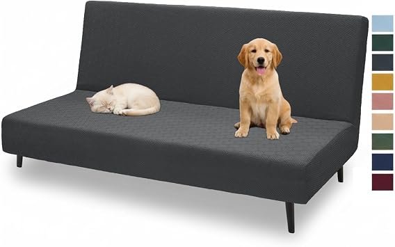 XINEAGE 2026 New Futon Cover Full Size Stretch Armless Sofa Bed Cover Anti-Slip Furniture Protector Without Armrests Futon Slipcover with Elastic Bottom 67"-82", Dark Gray