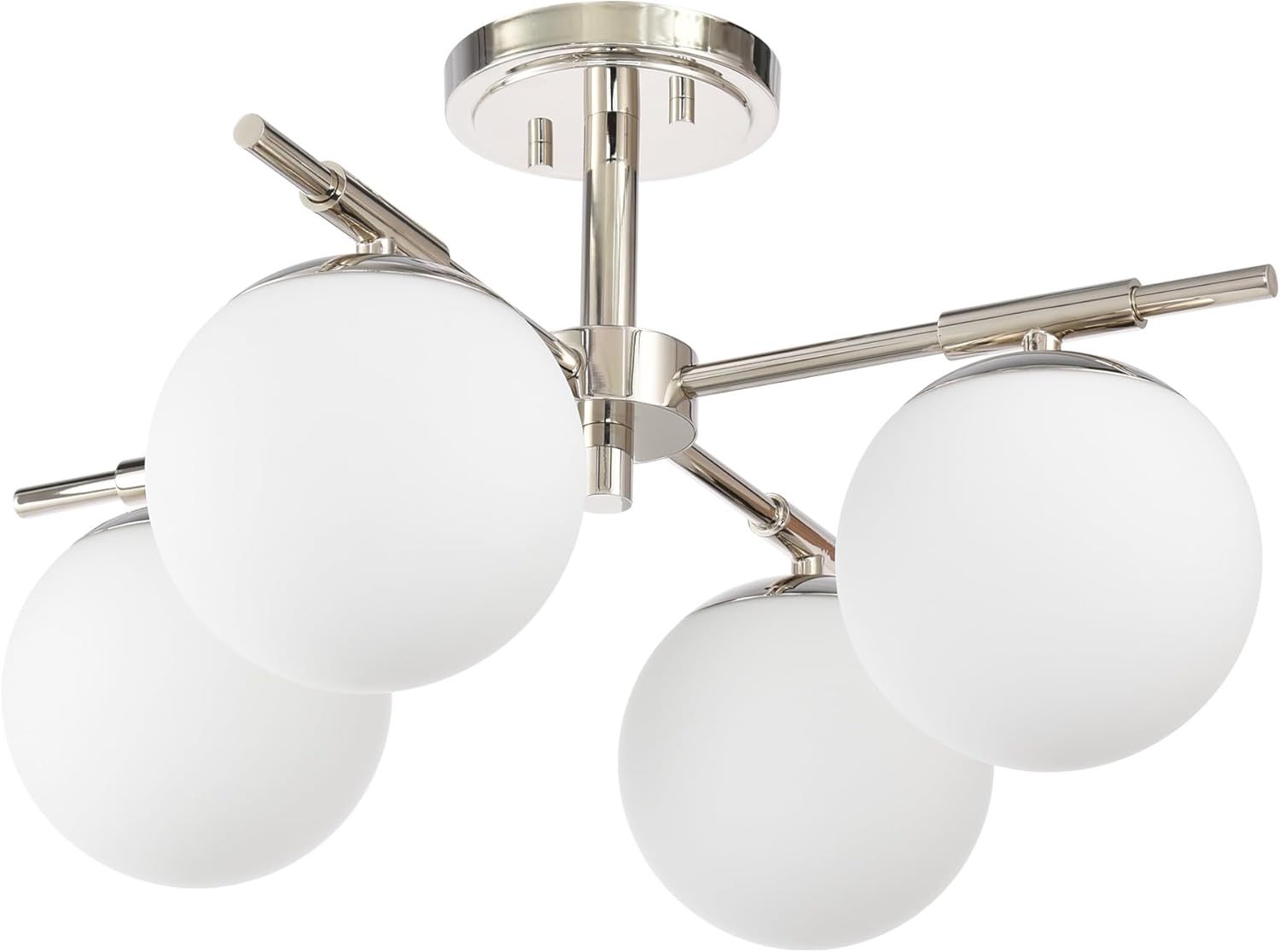 4 Light Semi Flush Mount Polished Nickel Ceiling Light Fixture, Modern Ceiling Light with Globe Opal Glass Shade for Kitchen Bedroom Bathroom Living Room Corridor Laundry Room Bar