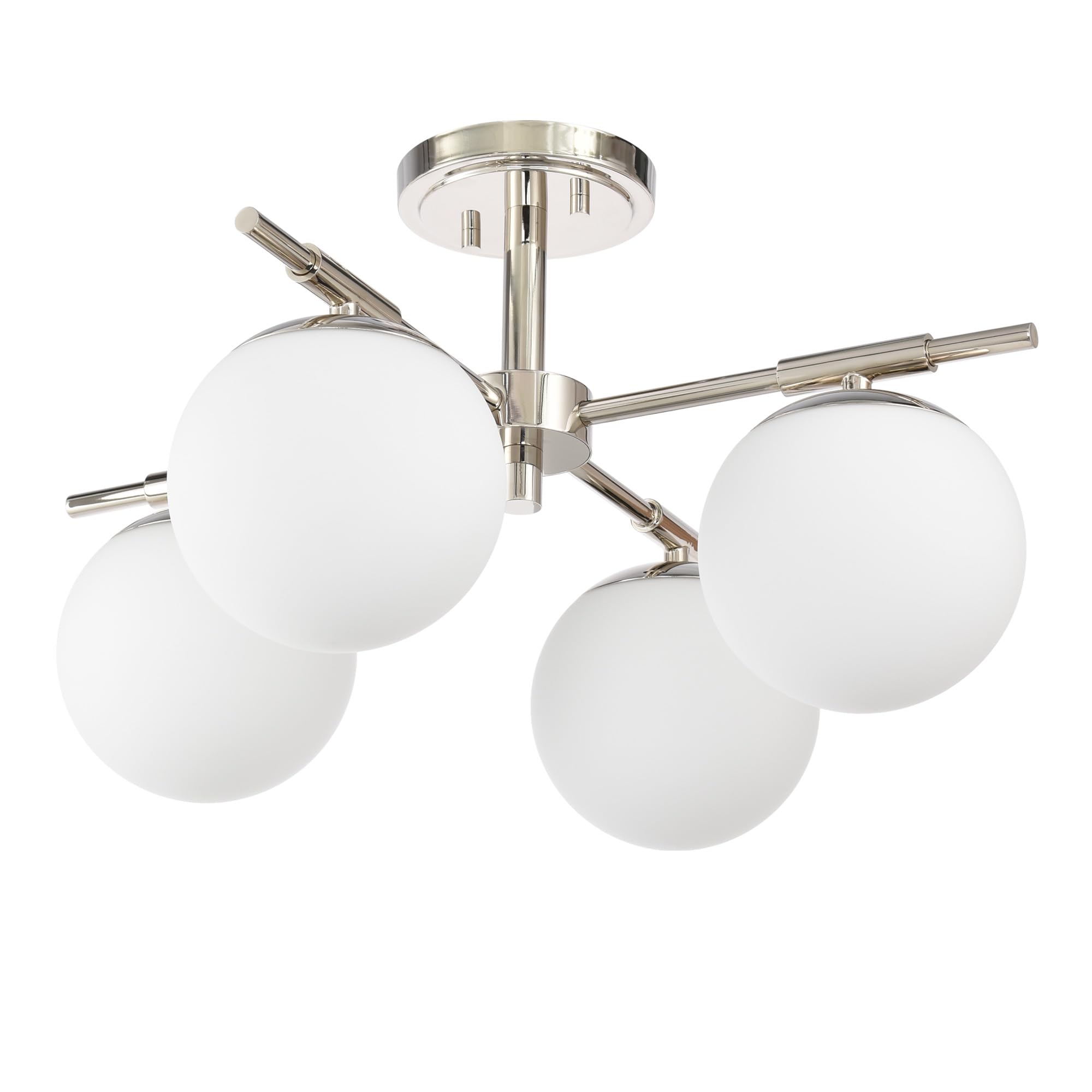 Ntsunxeko 4 Light Semi Flush Mount Ceiling Light Fixture Polished Nickel Light Fixture with Globe Milk Glass Shade for Bedroom, Living Room, Dinning