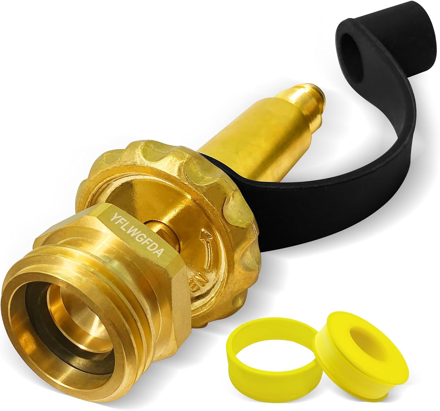 CGA510 Male POL X 1-3/4" Acme Top Grip Hand Wheel Fill Filler Coupling Adapter, Solid Brass Propane Tank Adapter, Propane Adapter Fitting W/blk Rubber Cap, for Grill Tank & 100 Ib LPG Tanks.