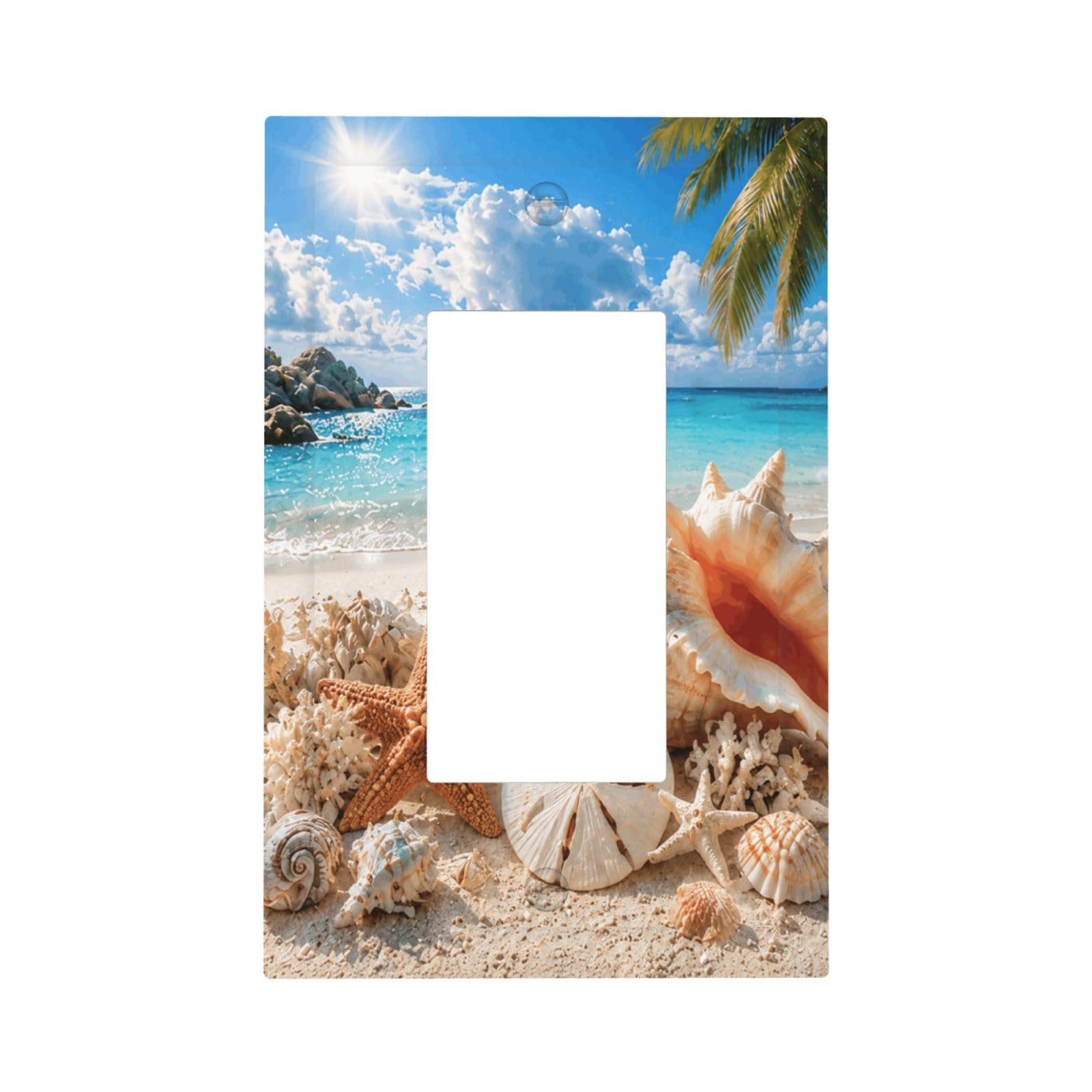 Xuejiaku Decorative Outlet Covers Beach Seashell Starfish Ocean 1 Gang Rocker Light Switch Covers Single Gfci Wall Plate Coastal Tropical Switchplate Plug Faceplate for Bedroom Home Decor