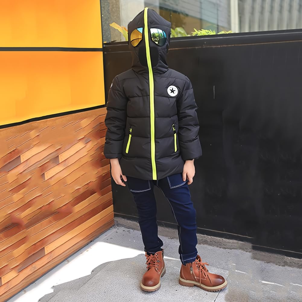 Veste Matelassée Enfant à Capuche avec Lunettes Doudoune Fille Zippée Manteau Hiver Garçon Épaissi Chaud