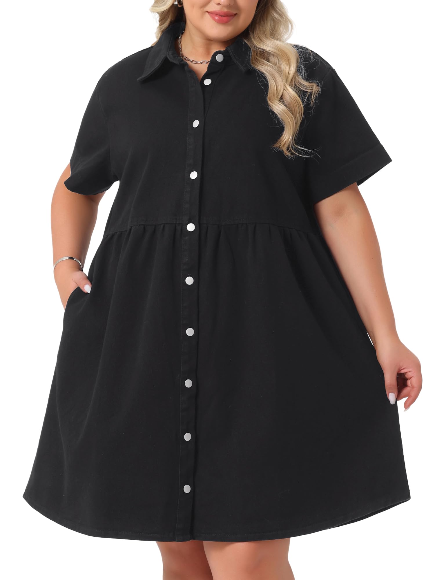 Agnes Orinda Women Plus Size Denim Dress Babydoll Sundress Jean Dresses