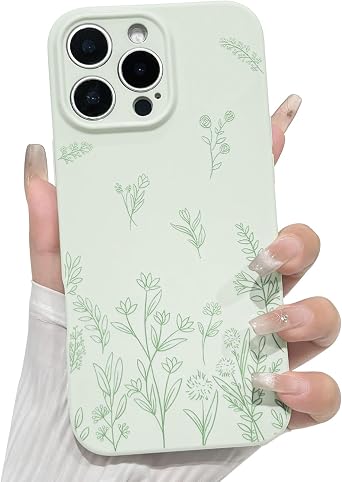 NITITOP Compatible with iPhone 16 Pro Max Case Cute Flowers Floral Plant Pattern for Women Girls Trendy Slim Fit TPU Bumper Silicone Shockproof Full Camera Protection Cover - Green