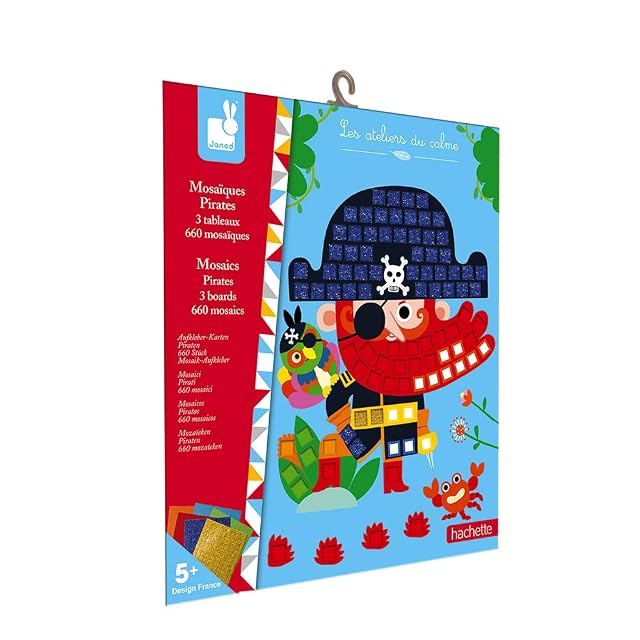 Janod - Estuche Mosaicos de Espuma Piratas - Les Ateliers Du Calme - Kit Infantil de Manualidades Creativas